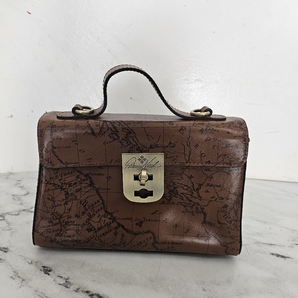 Patricia Nash Map Print Brown Leather Top Handle Crossbody Bag - Picture 2 of 10